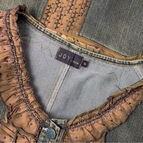 Vintage Joy London Denim Ruffled Beaded Jean Jacket Large Extra Large - Picture 11 of 15